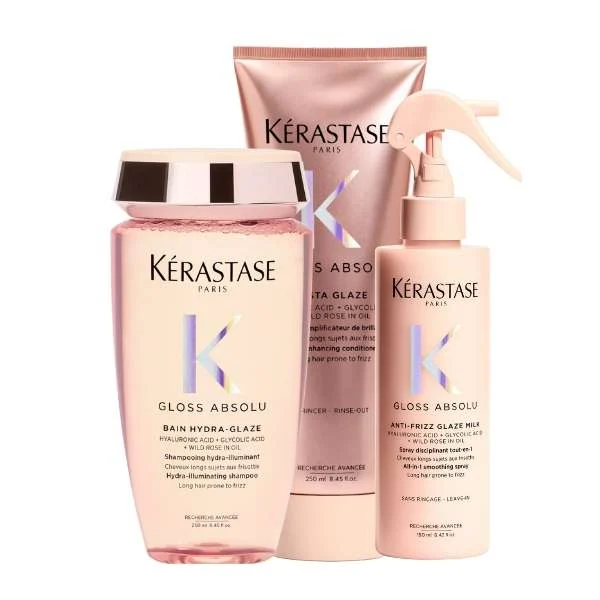 GLOSS ABSOLU BAIN HYDRA-GLAZE + FONDANT INSTA GLAZE + ANTI-FRIZZ MILK