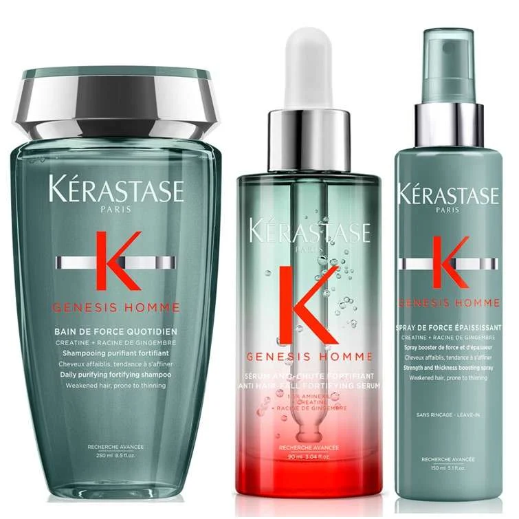 GENESIS HOMME BAIN DE FORCE 250 ML. + SERUM ANTI-CHUTE 90 ML. + SPRAY DE FORCE 150 ML.