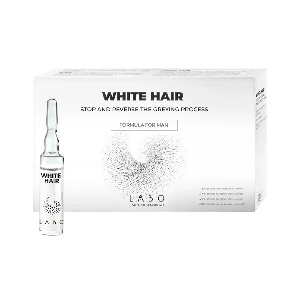 Labo, capelli bianchi Stop & Reverse The Greying Process, siero per il trattamento delle fiale, per il cuoio capelluto, per gli uomini, 20 pezzi, 3,5 ml