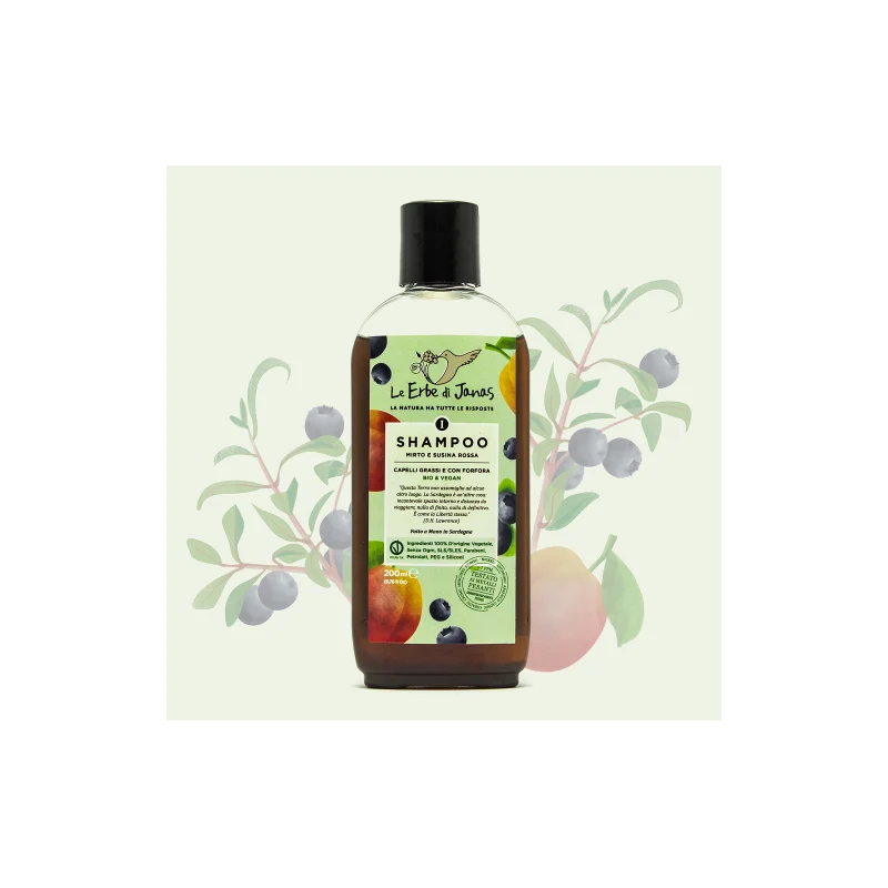 LE ERBE DI JANAS Shampoo Mirto e Susina Rossa – Capelli Grassi e con Forfora