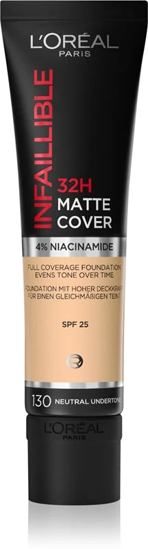 L’Oréal Paris Infaillible 32H Matte Finish fondotinta opacizzante lunga tenuta SPF 25 colore 130 Neutre 30 ml