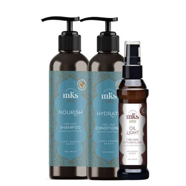 MKS ECO NOURISH FINE HAIR SHAMPOO LIGHT 296 ML. + CONDITIONER 296 ML + ELIXIR ORIGINAL SCENT 60ML