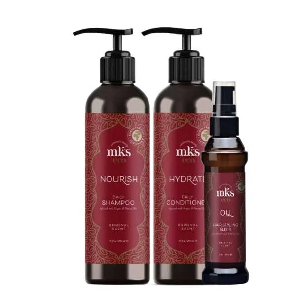 MKS ECO NOURISH DAILY SHAM. 296 ML. + CONDITIONER 296 ML. + OIL ELIXIR 60ML