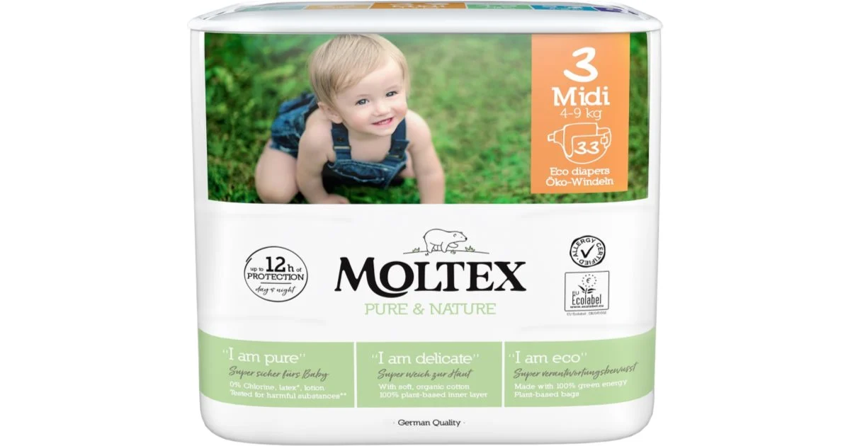 Moltex Pure & Nature Midi taglia 3 pannolini ECO usa e getta 4-9 kg 33 pezzi