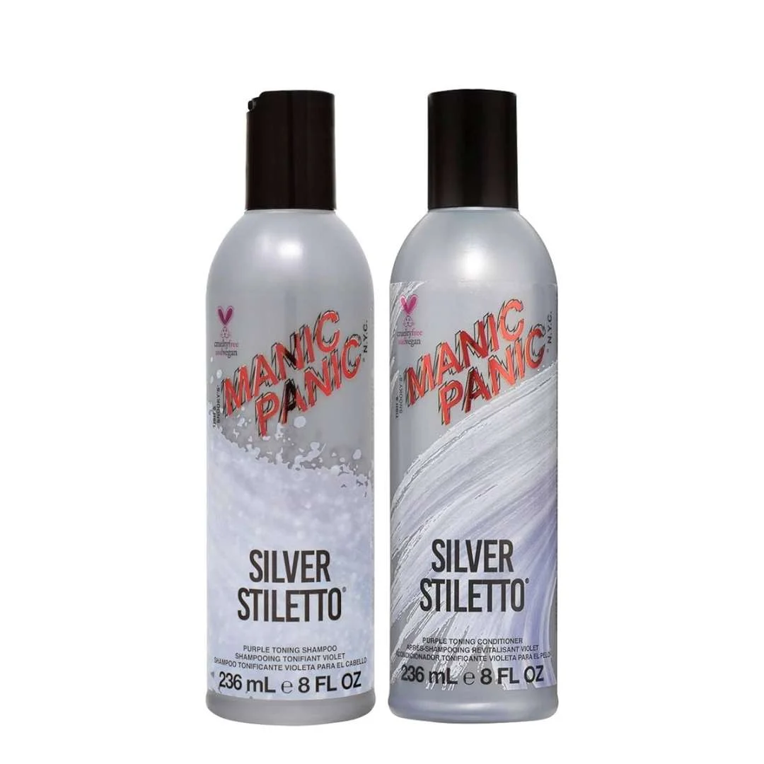 MANIC PANIC SILVER STILETTO PURPLE TONING SHAMPOO 236 ML. + MANIC PANIC SILVER STILETTO PURPLE TONIN