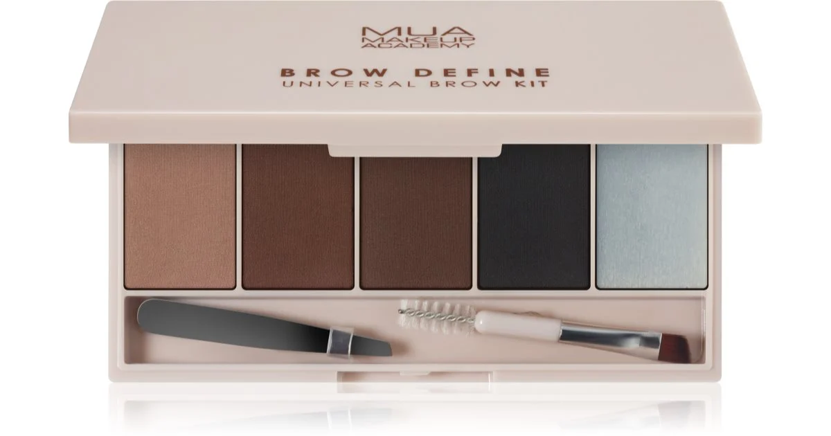 MUA Makeup Academy Define palette per sopracciglia con tonalità di ombretto in polvere con applicatore