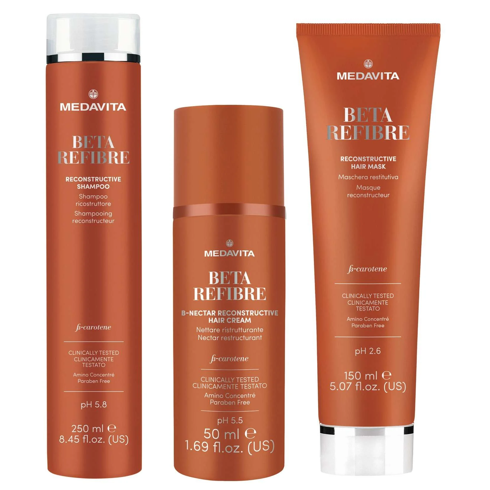 MEDAVITA BETA REFIBRE SHAMPOO 250 ML. + MASCHERA 150 ML. + NETTARE RISTRUTTURANTE 50 ML.