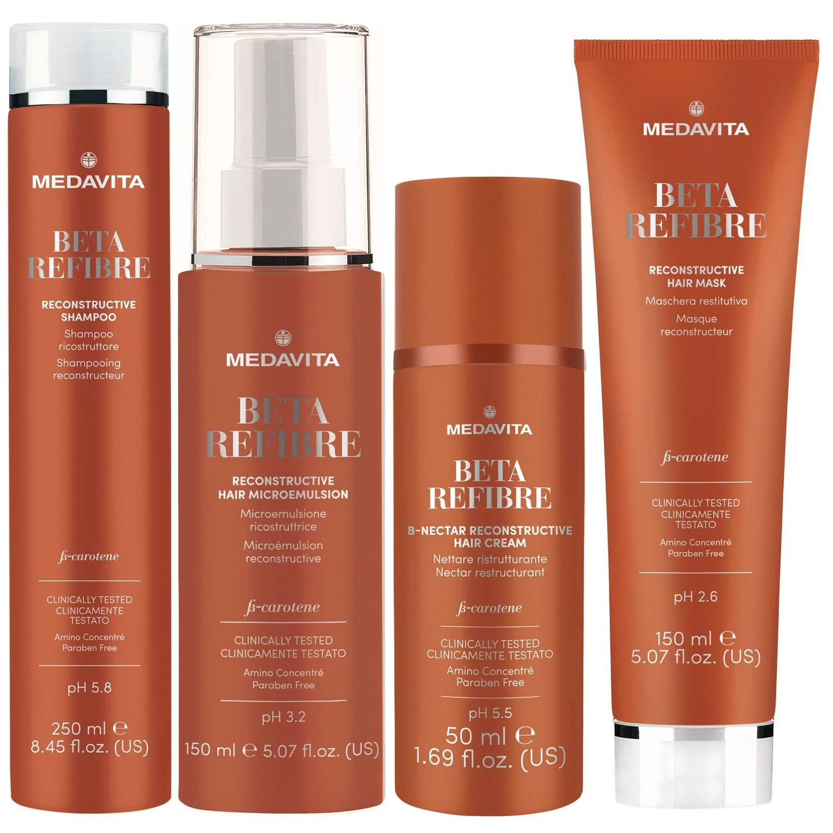 MEDAVITA BETA REFIBRE SHAMPOO + MASCHERA + MICROEMULSIONE RICOSTRUTTRICE + NETTARE RISTRUTTURANTE