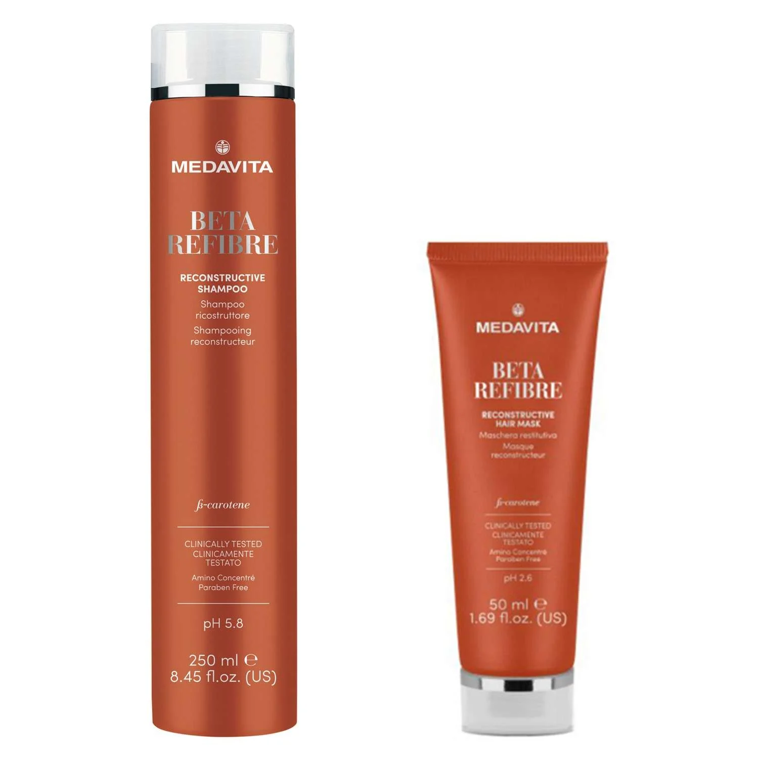 MEDAVITA BETA REFIBRE SHAMPOO RICOSTRUTTORE 250 ML + OMAGGIO MASCHERA RESTITUTIVA 50 ML.