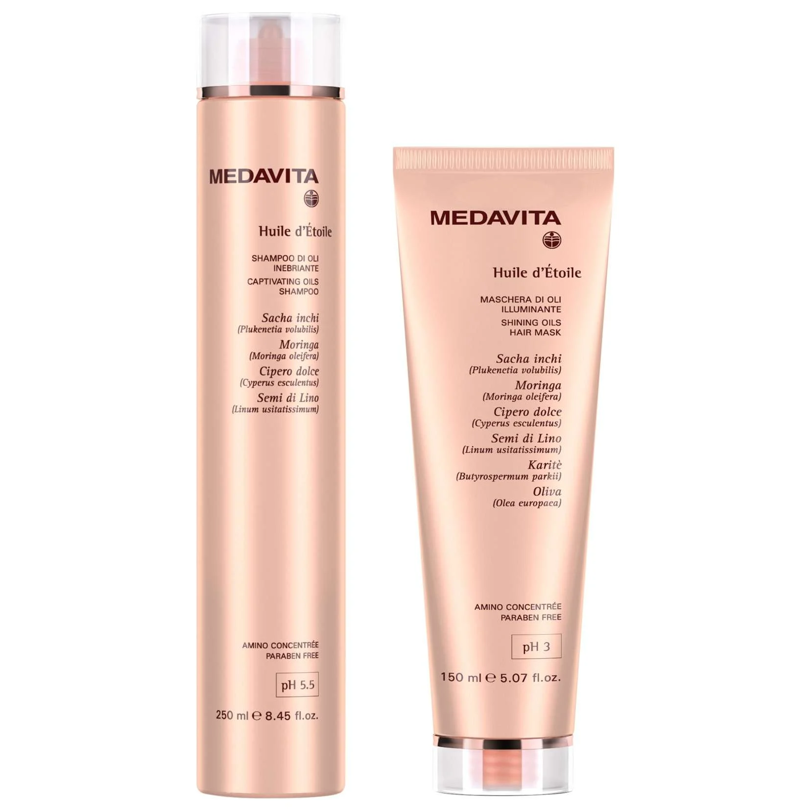 MEDAVITA HUILE D’ETOILE SHAMPOO DI OLI INEBRIANTE 250 ML + MASCHERA DI OLI ILLUMINANTE 150 ML