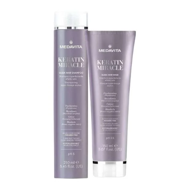 MEDAVITA KERATIN MIRACLE SLEEK HAIR SHAMPOO 250ML + MEDAVITA KERATIN MIRACLE SLEEK HAIR MASK 150ML