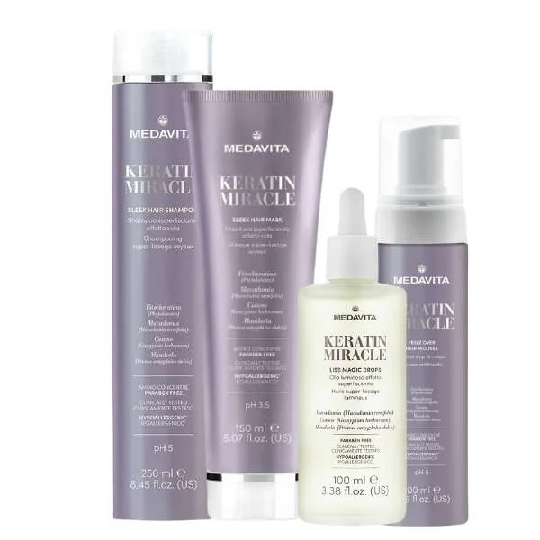 MEDAVITA KERATIN MIRACLE SLEEK HAIR SHAMPOO 250ML + MASK 150ML + MOUSSE 200ML + MAGIC DROPS 100ML