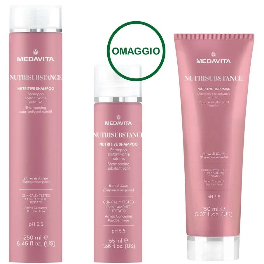 MEDAVITA NUTRISUBSTANCE SHAMPOO NUTRITIVO 250ML + MASCHERA NUTRITIVA 150 ML + SHAMPOO 55 ML OMAGGIO