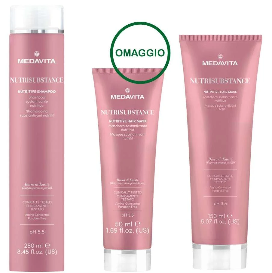 MEDAVITA NUTRISUBSTANCE SHAMPOO NUTRITIVO 250ML + MASCHERA NUTRITIVA 150 ML + MASCHERA 50 ML OMAGGIO