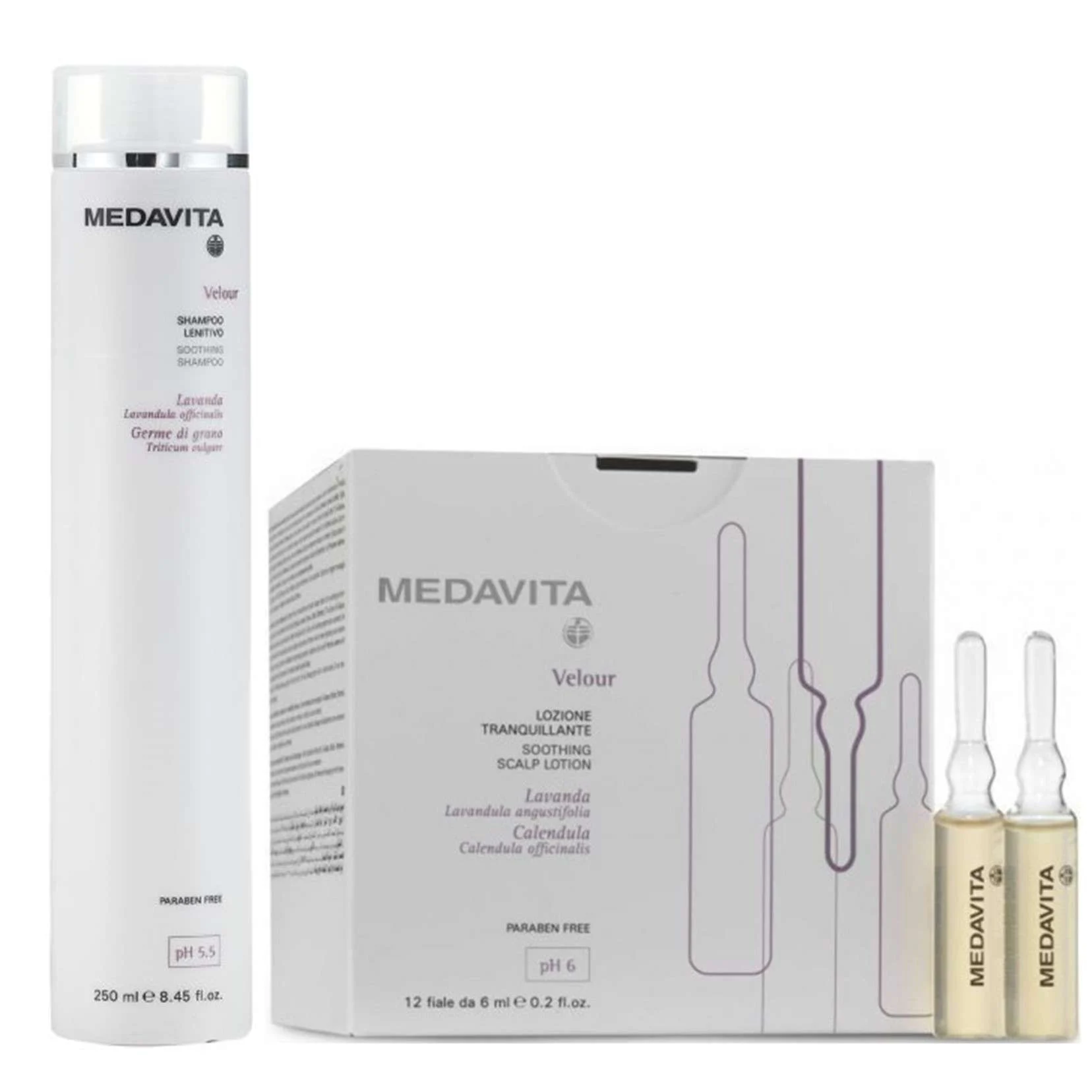 MEDAVITA VELOUR SHAMPOO LENITIVO 250 ML + LOZIONE TRANQUILLANTE 12 FIALE X 6 ML
