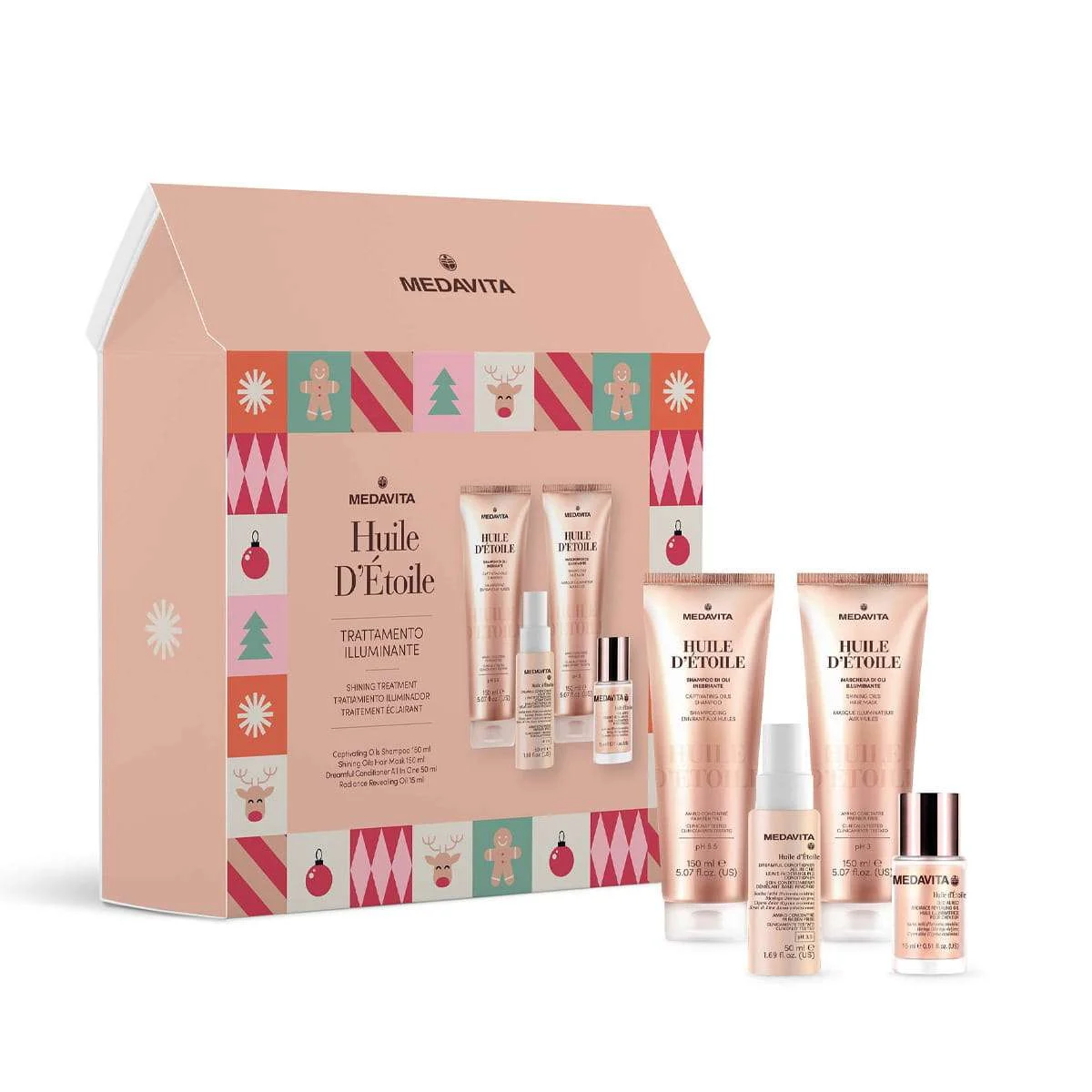MEDAVITA HUILE D’ETOILE BOX – TRATTAMENTO ILLUMINANTE – SHAMPOO + MASK + CONDITIONER + OIL