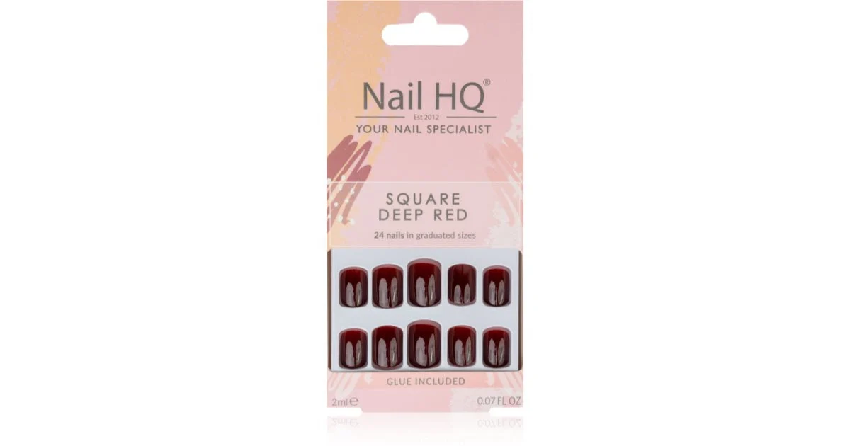 Nail HQ Square Unghie finte Deep Red 24 pezzi