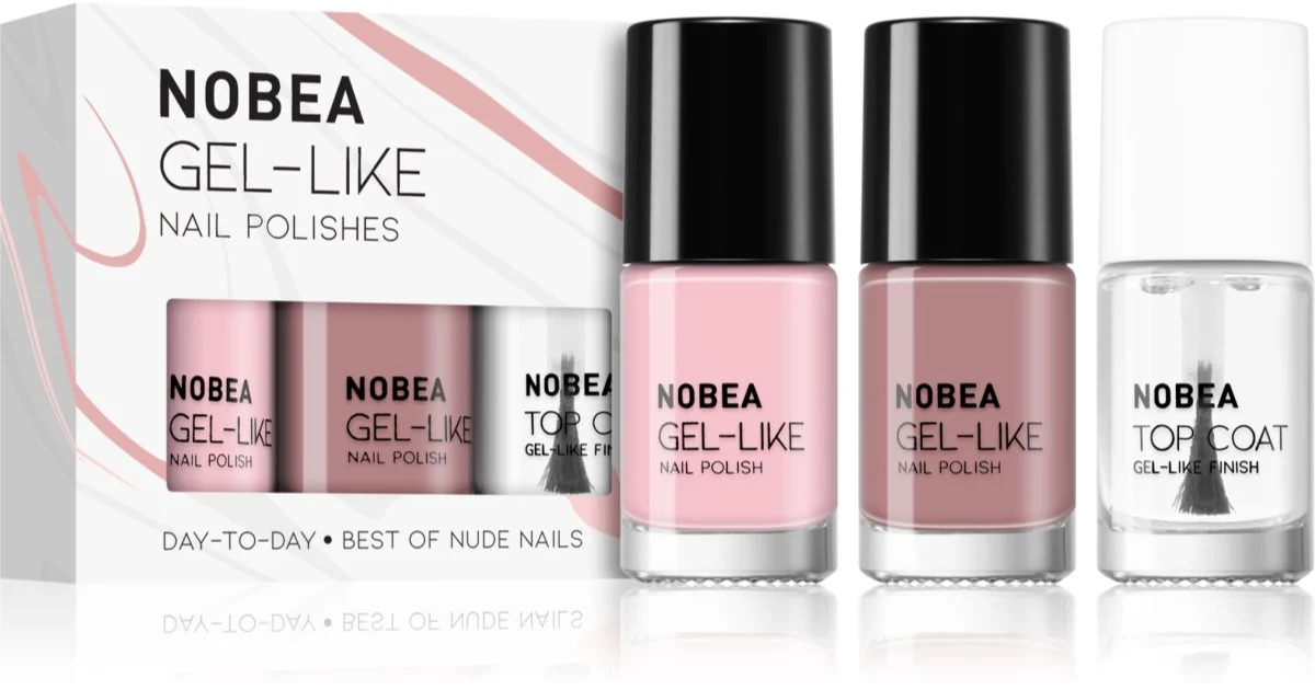 NOBEA Day-to-Day Best of Nude Set di smalti per unghie Best of Nude Top coat protettivo unghie brillante 6 ml + Base Shade #N01 smalto per unghie 6 ml + Light Mauve #N21 smalto per unghie 6 ml