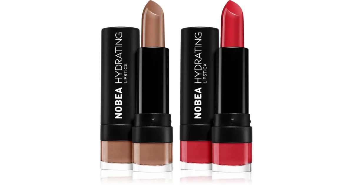 NOBEA Day-to-Day set per le labbra Vanilla Nude #L06 rossetto idratante 4,5 g + Scarlet Red #L13 rossetto idratante 4,5 g