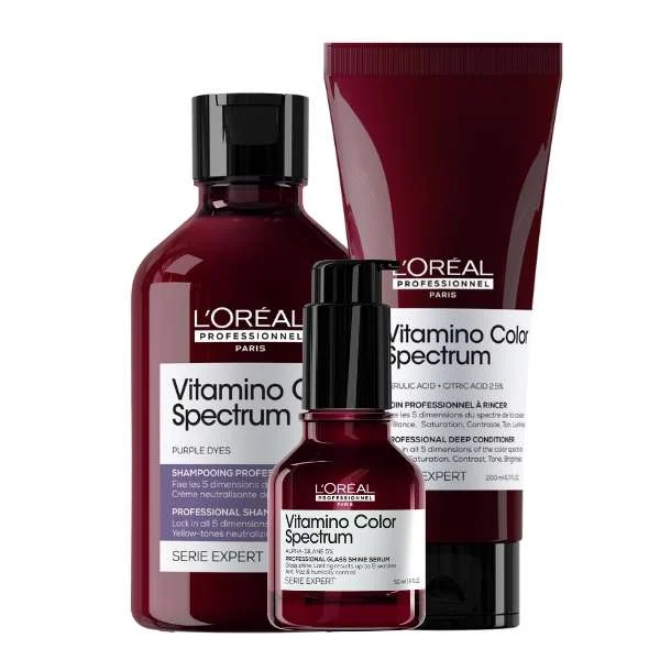 SERIE EXPERT VITAMINO COLOR SPECTRUM PURPLE DYES SHAMPOO 300 ML. + CONDITIONER 200ML + SERUM 50ML