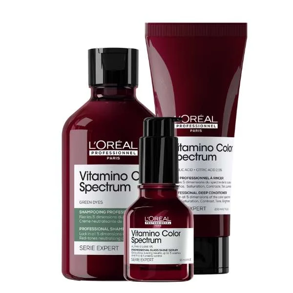 SERIE EXPERT VITAMINO COLOR SPECTRUM GREEN DYES SHAMPOO 300 ML. + CONDITIONER 200ML + SERUM 50ML