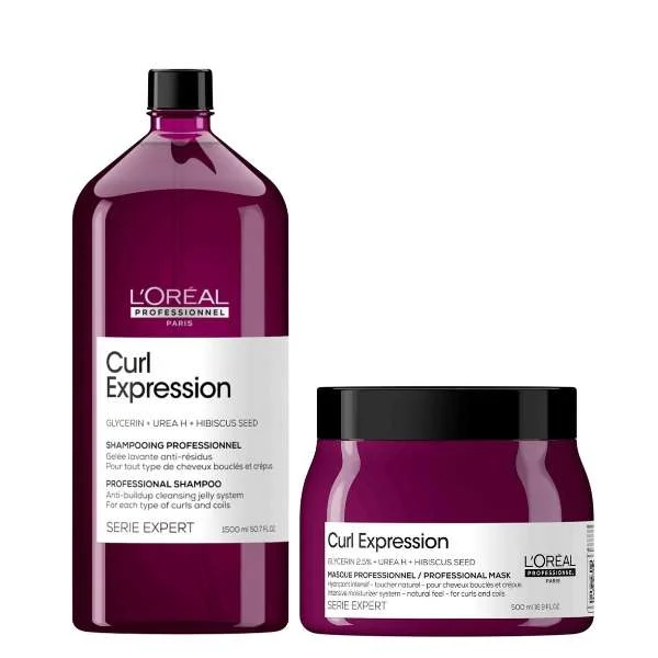 SERIE EXPERT CURL EXPRESSION SHAMPOO ANTI-BUILDUP CLEANSING JELLY 1500ML + MOISTURIZER MASK 500 ML.