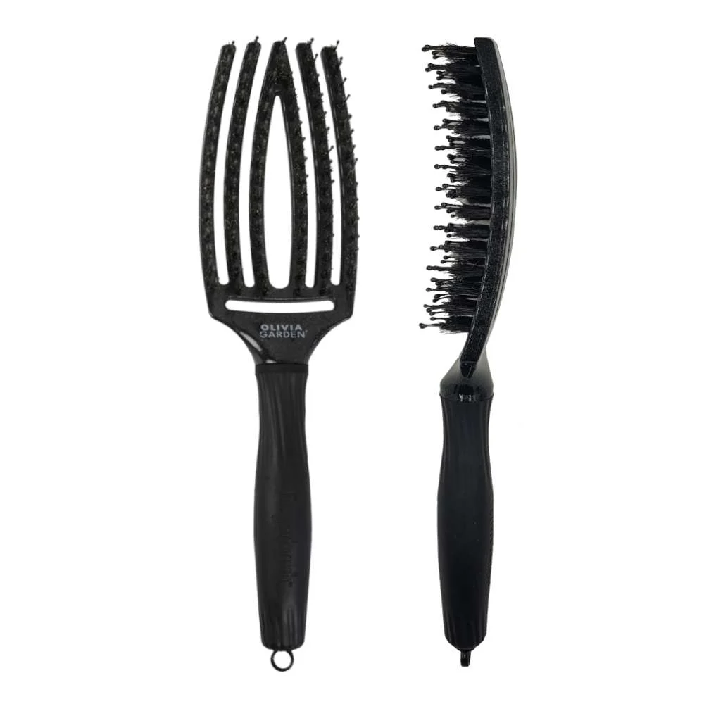OLIVIA GARDEN SPAZZOLA FINGERBRUSH MEDIUM MIDNIGHT DESERT BLACK ONYX SETOLE NYLON E CINGHIALE