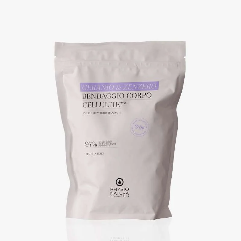 PHYSIO NATURA PRO & HOME – BENDAGGIO CORPO CELLULITE – GERANIO & ZENZERO – 2 PZ. 6 MT x 15 CM.