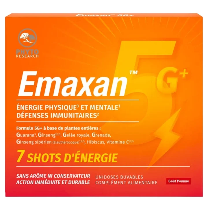 PhytoResearch Emaxan 5G+ - Shots Energia & Difese Immunitarie Gusto Mela 7 monodose bevibili