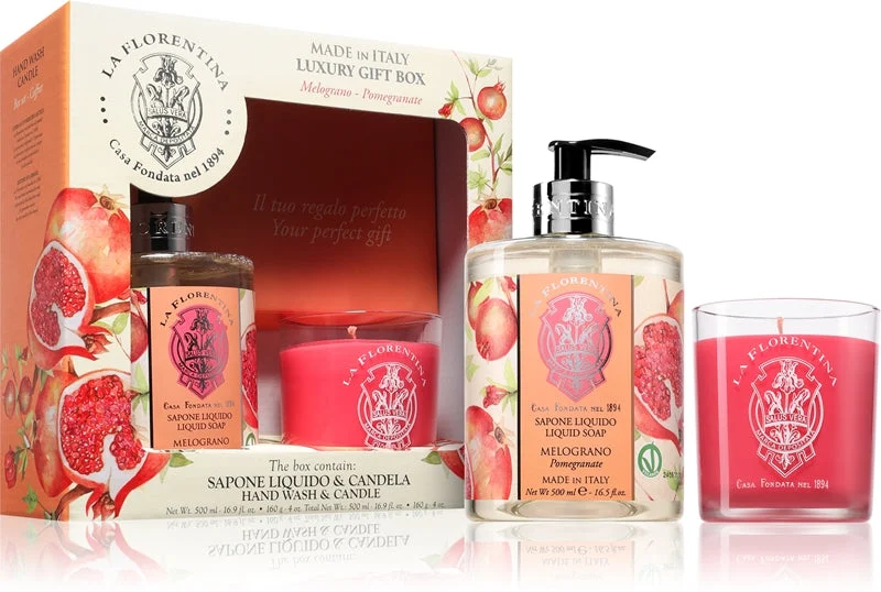 La Florentina Pomegranate Sapone per le mani e candela confezione regalo