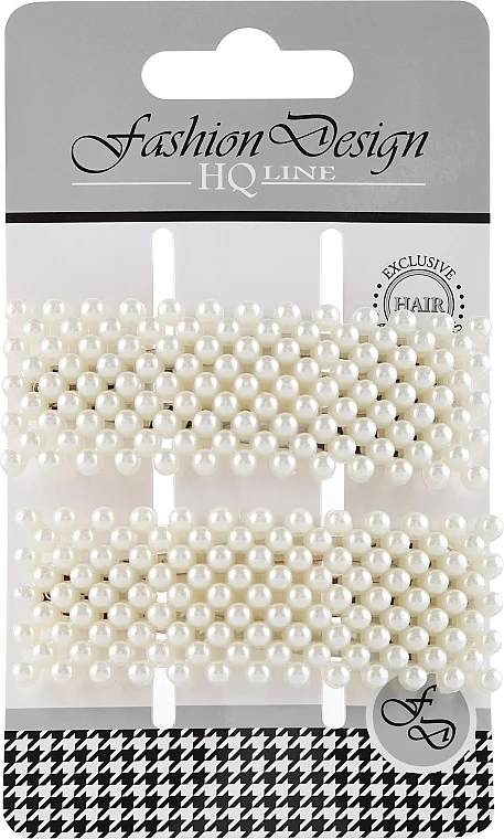 Mollette per capelli, rettangolari, perle bianche, 2 pz
