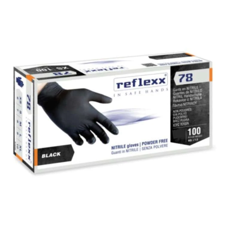 GUANTO NITRILE REFLEXX 78 – NERO 100 PZ. MIS. S