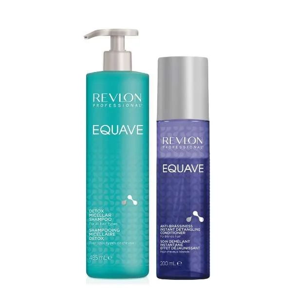 REVLON EQUAVE DETOX MICELLAR SHAMPOO 485 ML +  ANTI-BRASSINESS INSTANT DETANGLING CONDITIONER 200ML