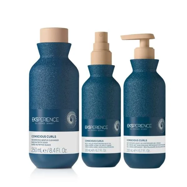 EKSPERIENCE CONSCIOUS CURLS CLEANSER 250 ML + MILK OIL SPRAY 200 ML + LEAVE IN DEFINER REFRESHER 200