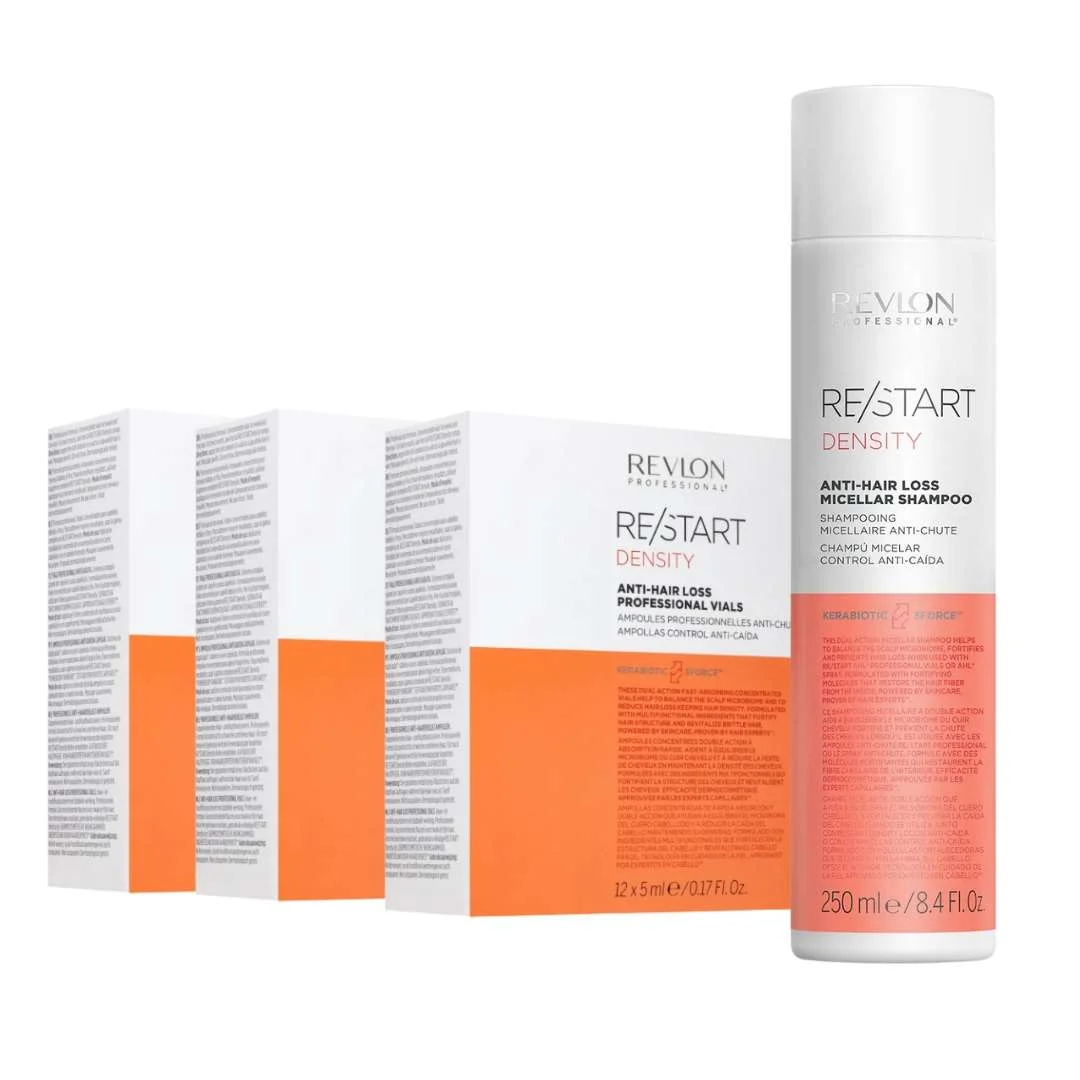 KIT RESTART TRATTAMENTO ANTICADUTA – 3 PEZZI FIALE 12X7 + RESTART DENSITY FORTIFYING SHAMPOO 250ML