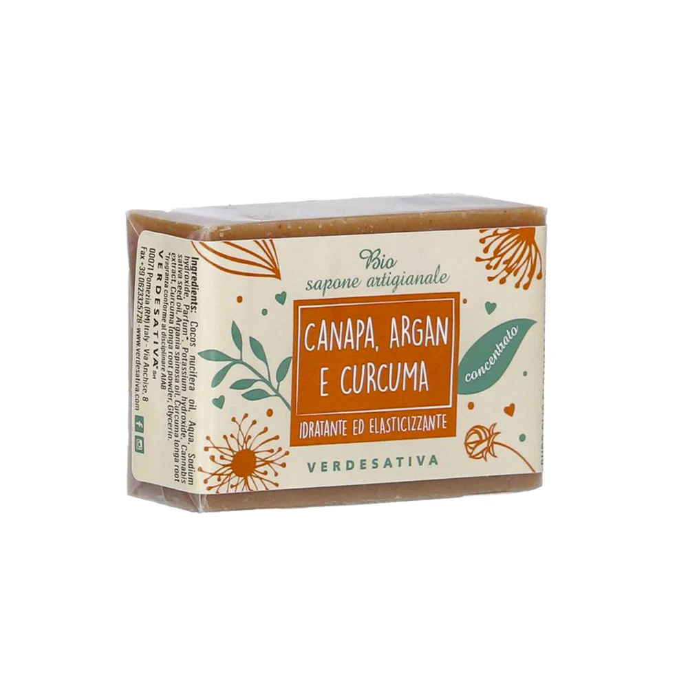 VERDESATIVA Bio Sapone Artigianale – Canapa, Argan e Curcuma Idratante ed Elasticizzante