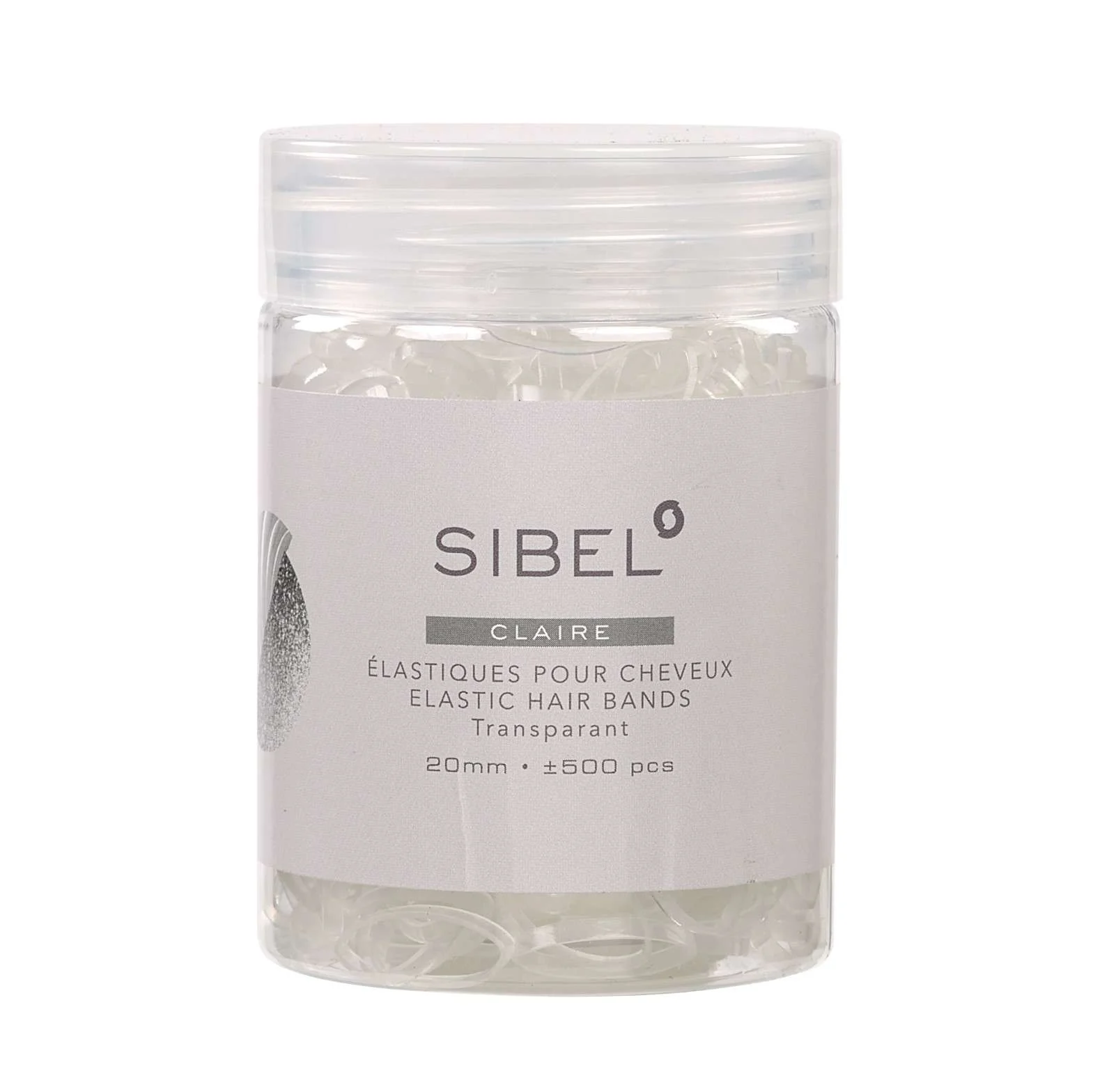 CLAIRE – ELASTICI PER CAPELLI TRASPARENTI 20 MM. 500 PZ.
