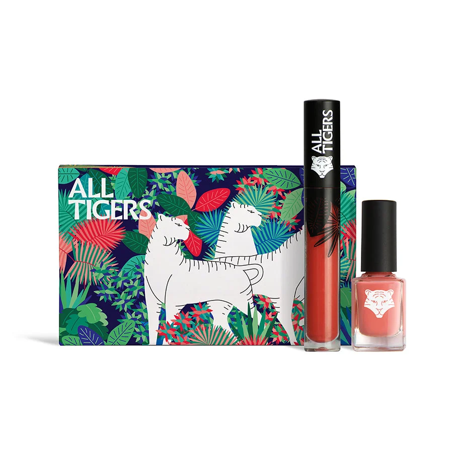 Set All Tigers: rossetto liquido naturale e vegano 683 Make Your Mark 8 ml + smalto vegano naturale e vegano 196 Take Your Chance 11 ml