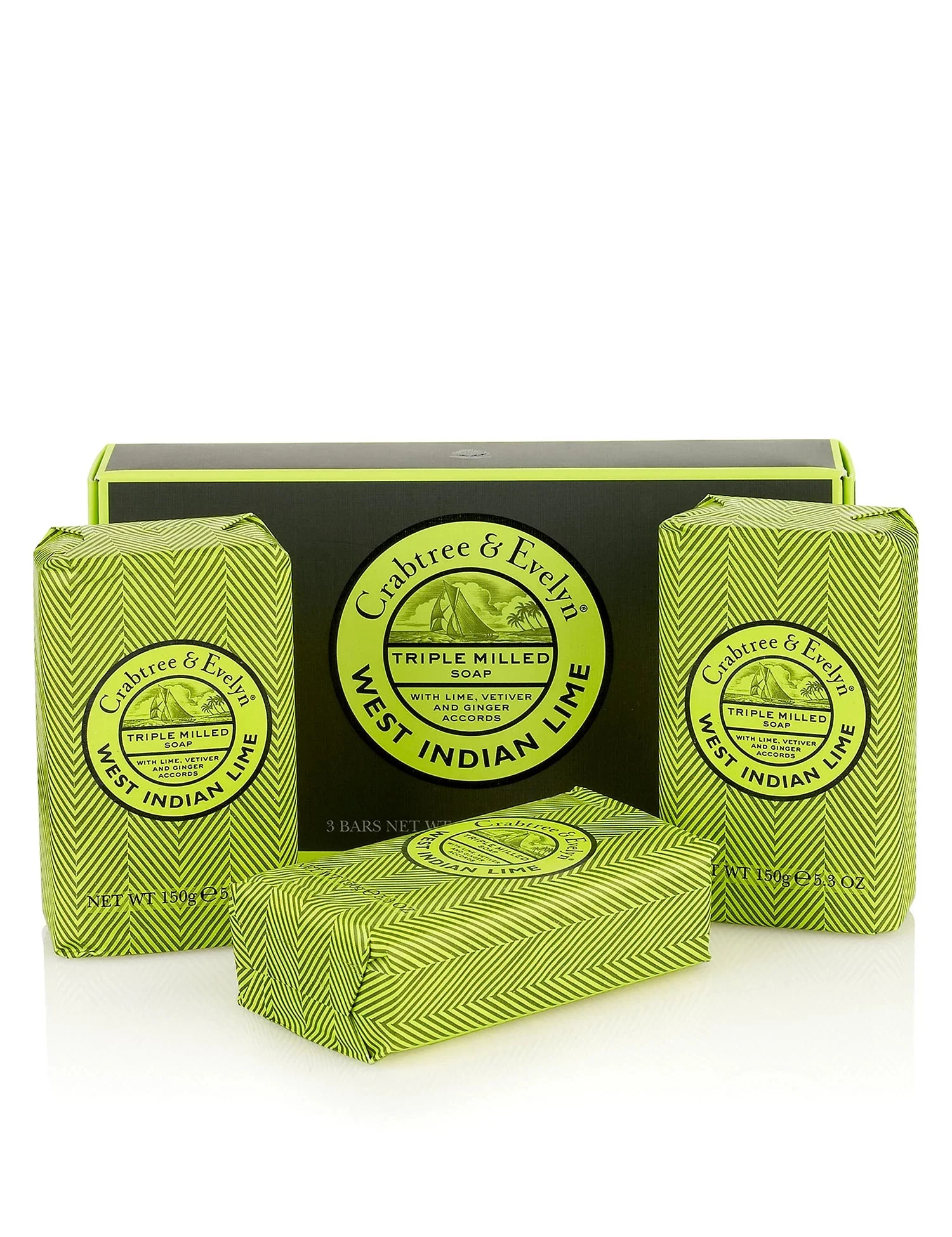 Set Trio Crabtree & Evelyn West Indian Lime energizzante saponetta 3 pezzi 150 g
