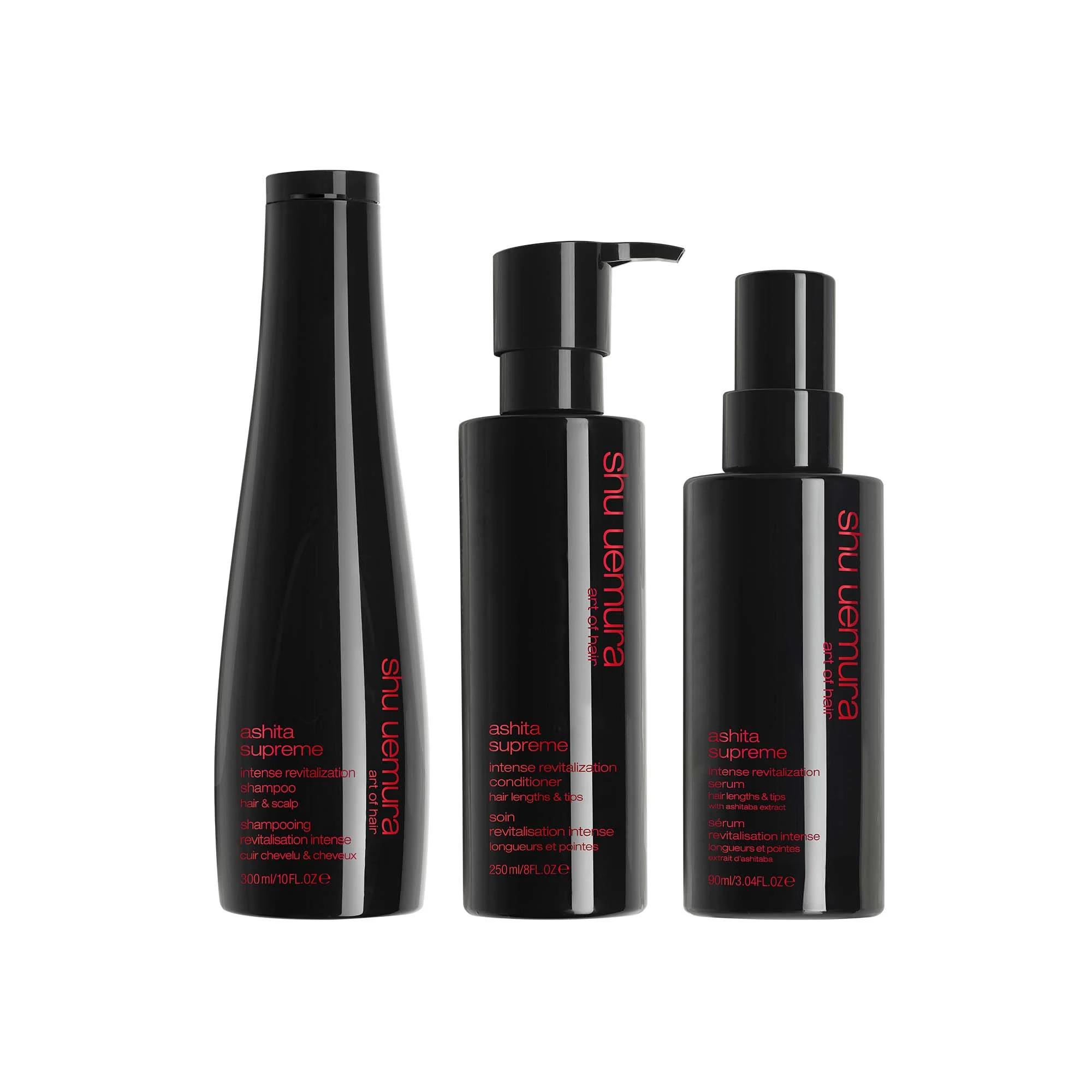 SHU UEMURA ASHITA SUPREME INTENSE REVITALIZATION SHAMPOO 300 ML + CONDITIONER 250 ML. + SERUM 90 ML.