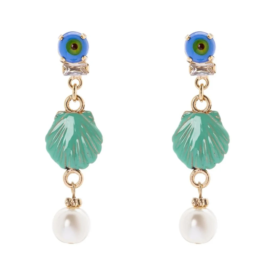 Orecchini con Mini Cabochon, Conchiglia e Perla Partenope