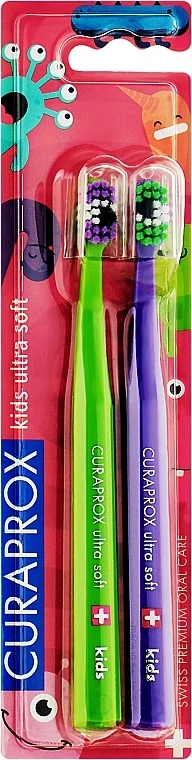 Spazzolino da denti per bambini Kids Ultra Soft Little Bacteria, viola-verde