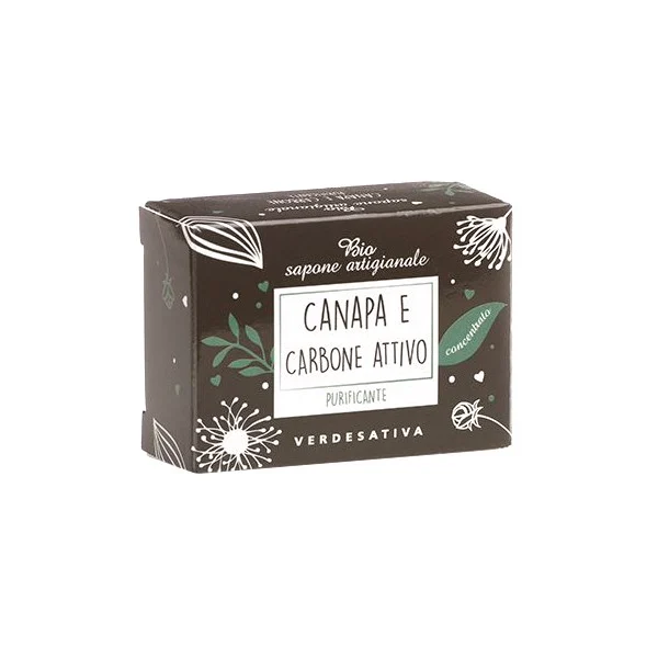 VERDESATIVA Bio Sapone Artigianale – Canapa e Carbone Attivo Purificante