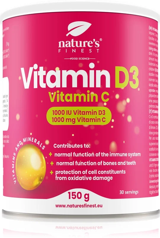Natures Finest Vitamin D3 & Vitamin C polvere per la preparazione di bevande con vitamine 150 g