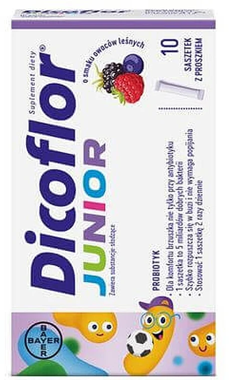 Integratore alimentare Dicoflor Junior al gusto di frutti di bosco, bustine