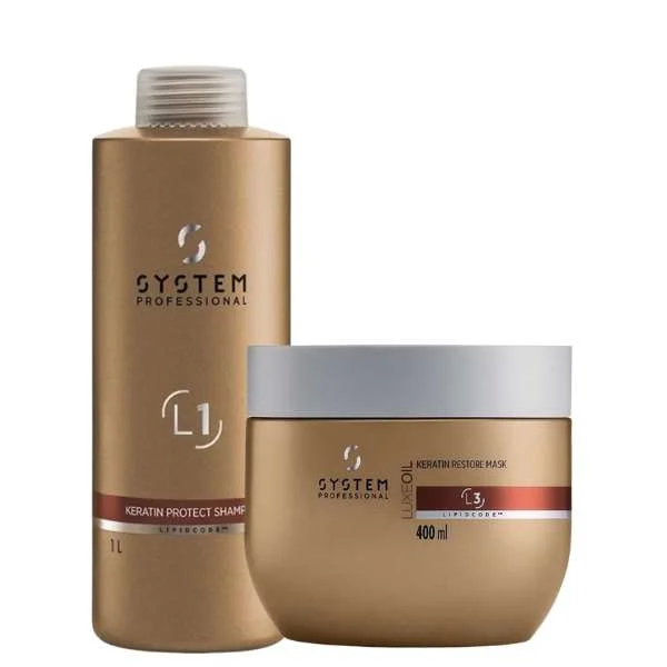 SYSTEM PROFESSIONAL LUXEOIL KERATIN PROTECT SHAMPOO L1 + LUXEOIL KERATIN RESTORE MASK L3
