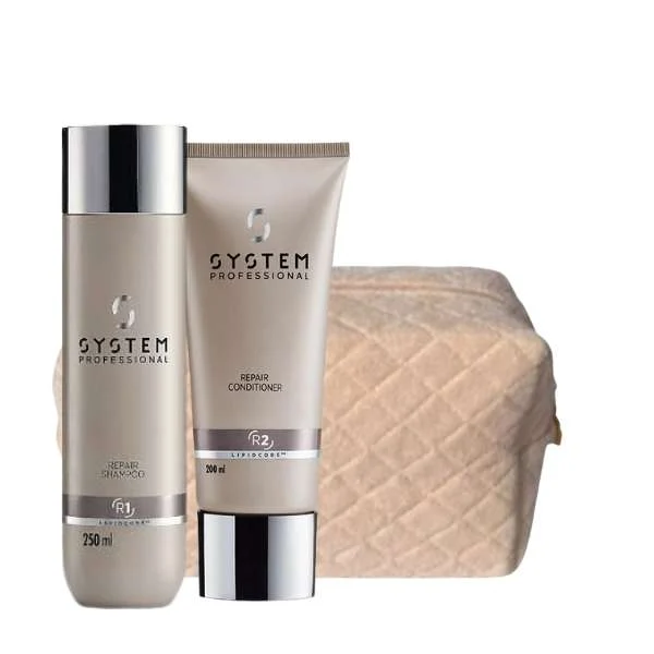 IDEA REGALO DONNA – SYSTEM PROFESSIONAL REPAIR SHAMPOO R1 + REPAIR CONDITIONER R2 + POCHETTE ROSA