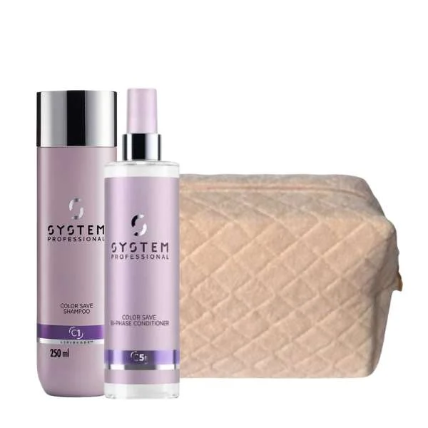 IDEA REGALO DONNA – SYSTEM PROFESSIONAL COLOR SAVE SHAMPOO C1 + COLOR SAVE BI-PHASE + POCHETTE ROSA
