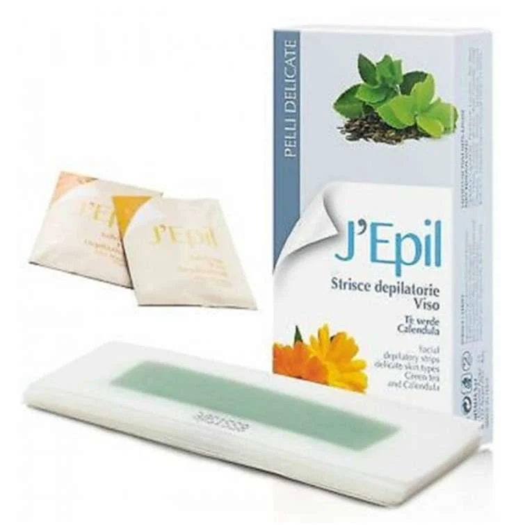 J’EPIL 20 STRISCE DEPILATORIE VISO PER PELLI DELICATE AL THE VERDE E CALENDULA