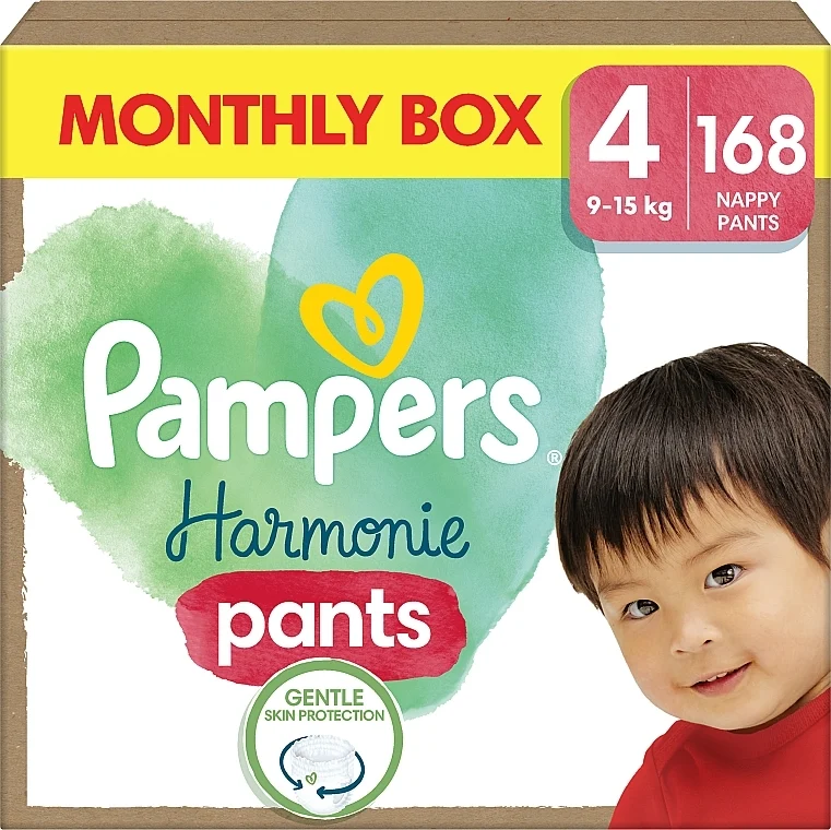 Pannolini a mutandina Harmonie Pants, taglia 4, 9-15 kg, 168 pz.